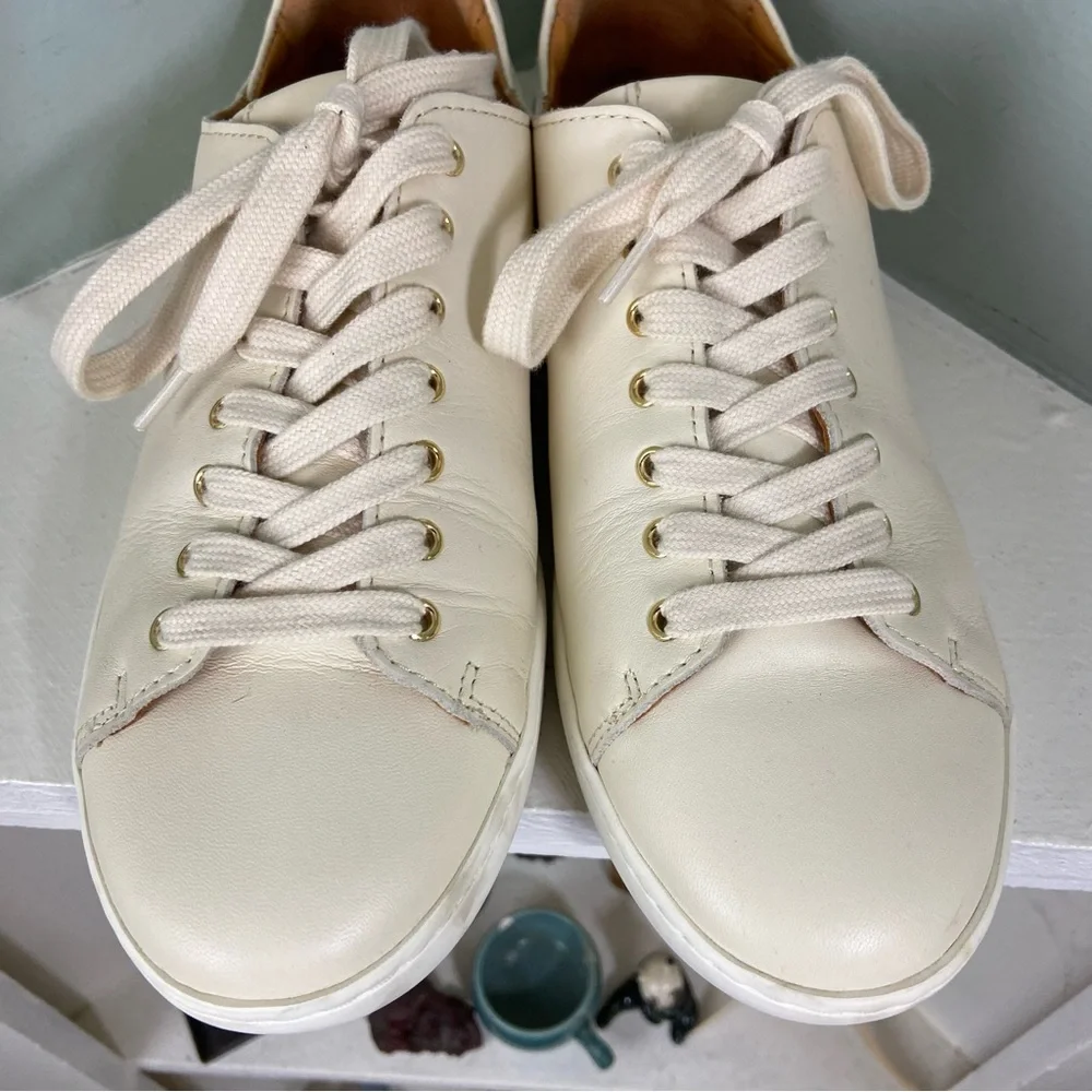 Sezane Cream White Jack Leather Trainers Women's Size 8 Sneakers Shoes Lace Up - Picture 4 of 14